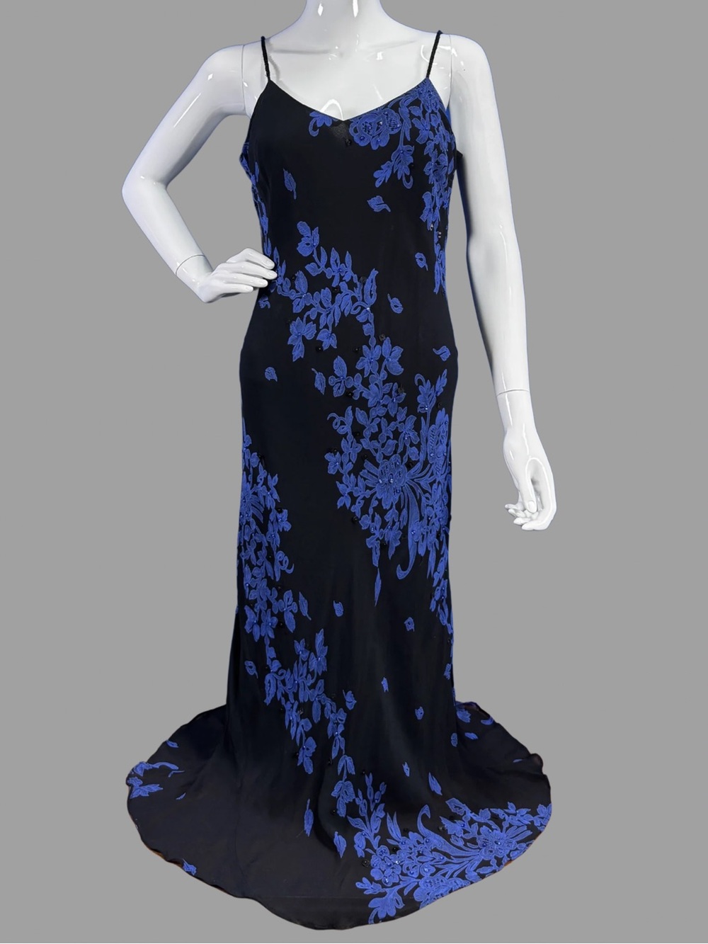 Paradise NY Slip Dress with Blue Floral Appliqué
